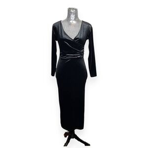 Velvet Wrap Bodycon Midi Dress Medium Long Sleeve Formal Cocktail Glam‎ Evening